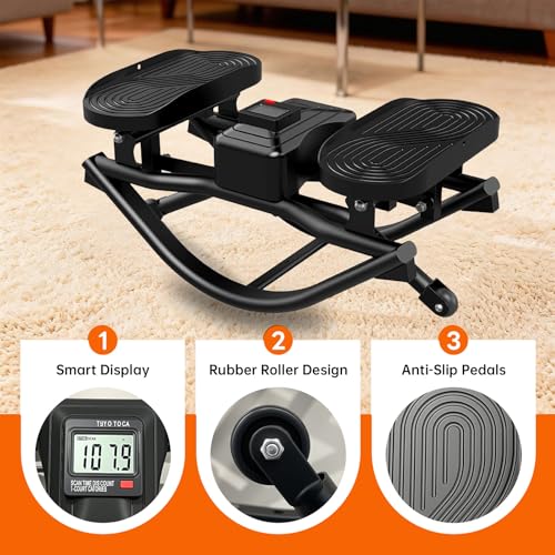 HXD-ERGO Rock Stepper with Elastic Resistance Bands, Side-to-Side Lateral Rocking Motion, Digital Display & High-Capacity Design for Home Leg GluteWorkout