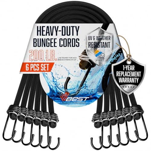 6 Piece Strong Bungee Cords with Hooks 36 Inch - Heavy Duty Outdoor Black Bungy Straps with Metal Hooks - 3ftt Bungie Chords Set UV & Weather Resistant - size: 6x36" - 6 Piece 3 ft