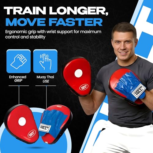 Green Hill Curved Boxing Focus Mitts for MMA, Muay Thai & Boxing - color: BLUE/BLACK