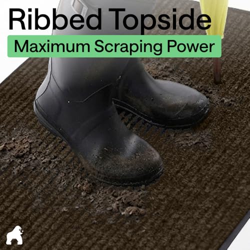 GORILLA GRIP Waterproof Traffic Guard Door Mat, Indoor and Outdoor Heavy Duty Entryway Mats, Strong Backing Commercial Utility Rugs, Office Hallway, Garage and Patio, Low Profile Runner, 29x17, Brown - color: Brown, size: 29" X 17"