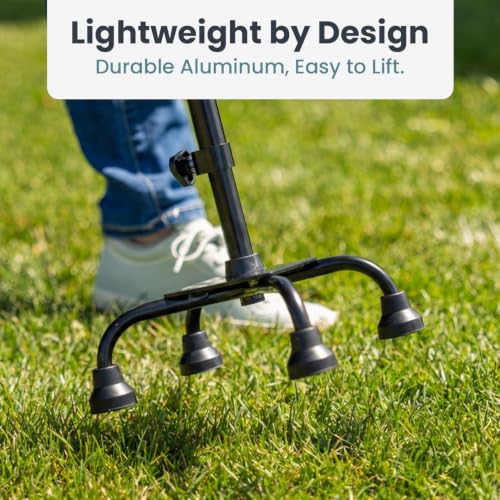 PELEGON Quad Cane (300 lb) - Adjustable Walking Cane with A Large 4 Pronged Base for Extra Balance & Stability, Walking Canes for Seniors, Walking Cane for Men & Women, Walking Sticks - color: Black-Lightweight