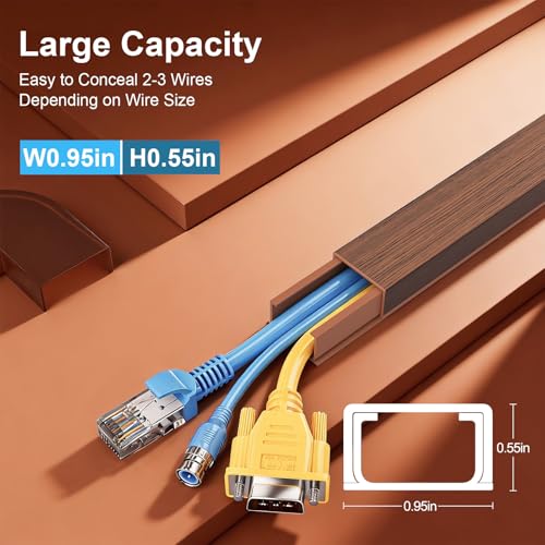Yecaye Cord Hider, 113in Medium Cord Covers for Wires on Wall, Cord Organizer for 2-3 Wires, Easy Install Cable Management Kit, TV Cable Hider for Home Office, W0.95in H0.55in, Cherry - color: Cherry, size: 113in L x 0.95in W x 0.55in H