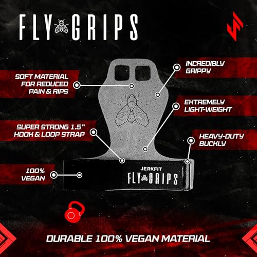 JerkFit Fly Grips, 2 Finger Vegan Gymnastics Grips - Pull Up Grips for Cross Training Hand Protection - Hand Grips for Gymnastics Bars, Palm Guards for Athletes to Prevent Rips and Blisters - size: Medium