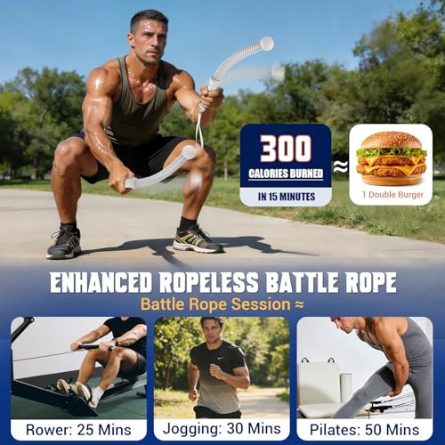 Weighted Ropeless Battle Rope for Home Gym, with Grip Strengthener & Poster | Portable Cordless Battle Rope with Storage Bag for HIIT, Strength, High Calorie Burn & Quiet Cardio Training Men & Women(2PC)