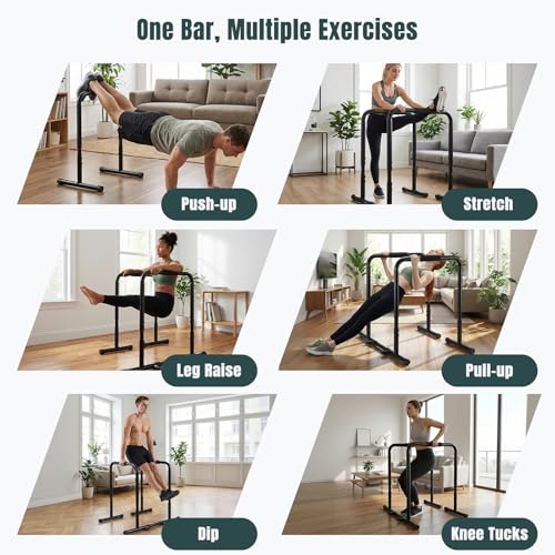 OLIXIS Dip Bar, Adjustable Heavy Duty Dip Station with Soft Foam Handles | Stabilizer Parallel Parallette Bar Fitness Equipment for Home, Gym, Patio, Office