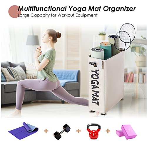 Caroeas Yoga Mat Storage Rack, Yoga Mat Holder Accessories, Home Gym Equipment Storage Yoga Mats, Women Men Workout Equipment Organization with Wheels - color: White/22'', size: 22'' Large