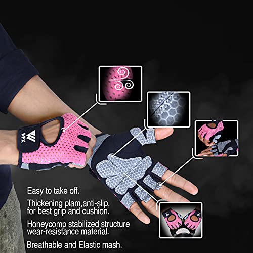 WESTWOOD FOX Weight Lifting Gloves for Men Women Gym Gloves with Wrist Wrap Support for Workout Training Exercise Fitness Hanging, Pull ups for Dumbbell, Cycling - color: Pink without strap, size: Medium