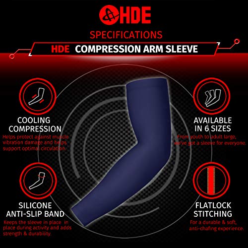 HDE Arm Compression Sleeves for Kids Basketball Shooting Sleeve Youth Sports Cooling Sun Protection Football Baseball 1 Pair - color: Navy Blue, size: Youth Large