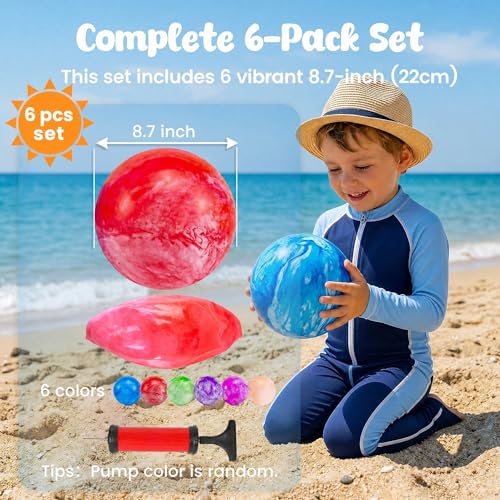 FUTUREPLUSX 6PCS Inflatable Playground Balls, 8.7 Inches Kickball Dodge Ball with Pump, for Kids Indoor and Outdoor Play, Party Favors