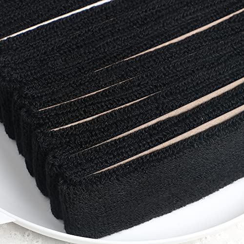 Cotton Sweatband Headbands,Pack of 12,Elastic Stretchy Sport Terry Cloth Sweat Bands,Yoga Workout Fitness Exercise Basketball Headband - color: 12pcs x black cotton sweatband headbands
