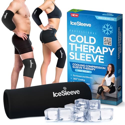 IceSleeve Elbow & Knee Ice Pack Wrap, Reusable Ice Sleeve for Arm & Leg, Flexible Gel Ice Pack for Knee Injuries, Tennis Freeze Sleeve Elbow Compression Wrap, Cold & Heat Therapy, Black L 1 Pack - color: Black, size: Large