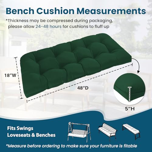 Tufted Bench Cushions for Outdoor Furniture, 48" x 18" Porch Swing Cushions Filled with Foam, Overstuffed Patio Cushions for Bench Loveseat with 2-3 Seats,Thick and Water Resistant, Forest Green - color: Forest Green, size: 48" x 18" x 5"