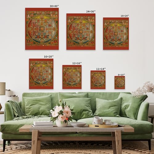 Monem Art Kalachakra Mandala Canvas - Retro Wheel of Time Print - Buddhism Art - Tibetan Art - Gift for Men, Women - Decor for Spa, Yoga Studio, Meditation Room - Available in 8x10 to 30x40 - color: Style-14