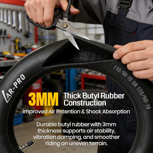 AR-PRO (2-Pack) 110/90-19 & 120/90-19 Heavy-Duty Motorcycle Inner Tubes, 3mm Thick Butyl Rubber Tubes, TR4 Valve Stem, Fits Off-Road, Motocross & Dirt Bike Tires - size: 110/90-19 (4.50 x 19)