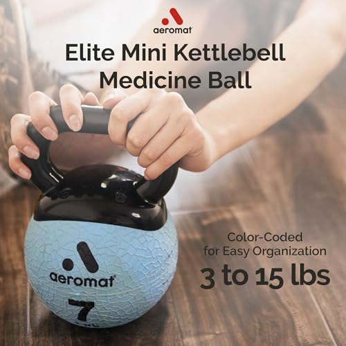 Aeromat Elite Mini Kettlebell Medicine Ball - 6" Diameter Weighted Exercise Ball for Training, Color-Coded Kettlebell Weight - color: Yellow