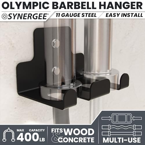 Synergee Wall Mounted Barbell Holder – Heavy Duty Gym Accessory Rack - color: c) 2 Bracket