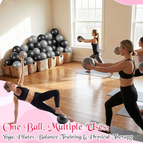 40 Pcs Small Exercise Pilates Ball Bulk 9 Inch Mini Yoga Balls Anti Burst and Slip for Stability Fitness Physical Therapy Stretching & Core Workout at Home Gym Office Class - color: Black Gray