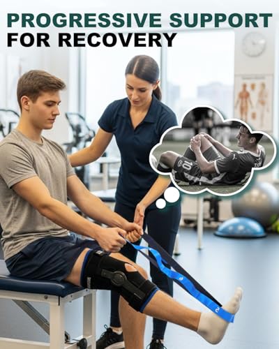 Trideer Non-Elastic Stretching Strap with Loops for Physical Therapy & Rehab, Knee Hip Leg ROM Post-Surgery, Yoga Strap for Stretching, Leg Lifter Strap Mobility Aid, Hamstring Calf Back - color: Blue
