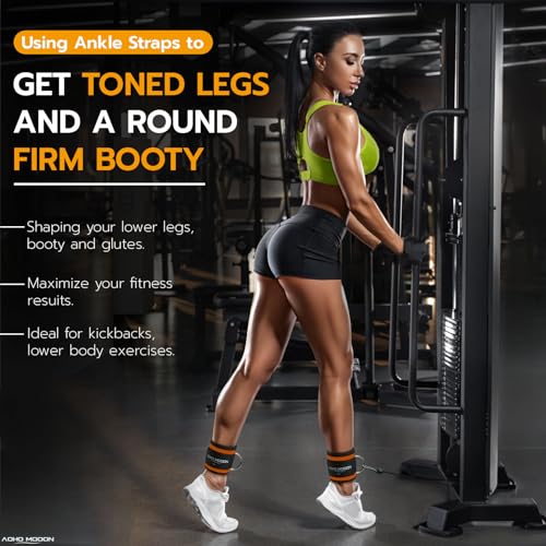 AOHO MOOON Ankle Strap (2 Pieces) for Cable Machine Women - Gym Workout Leg Strap, Premium Padding Ankle Cuffs, Glute Kickback Exercises Equipment, Pulley Attachment, One Size Fit All - color: Orange