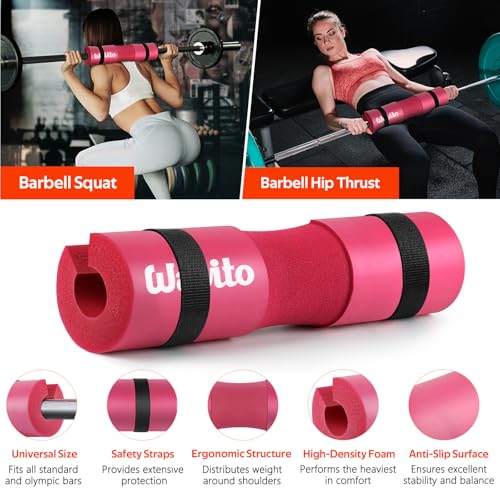 WALITO 8Pcs Barbell Pad Set for Hip Thrust - Squat Pad,Gym Accessories for Women with Bar Bad,Bench Press, with Gym Ankle Straps,Resistance Bands for Working Out,Lifting Strap,Carry Bag - color: Black Pink-10