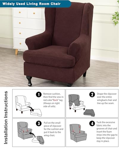 CRFATOP 2 Piece Stretch Wingback Chair Cover Printed Wing Chair Slipcovers Spandex Fabric Wingback Armchair Covers with Elastic Bottom for Living Room Bedroom Wingback Chair,C28 - color: Color C28