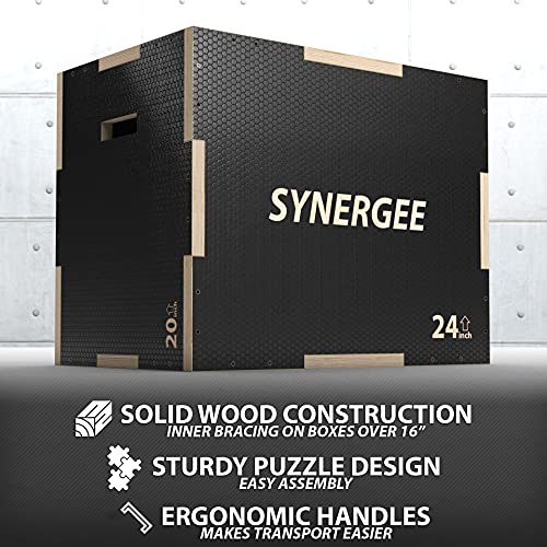 Synergee 3 in 1 Plyo Box – Wood and Soft Plyo Sizes 20/18/16 16/14/12 - color: Non-Slip - 30/24/20