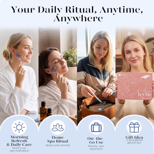 BAIMEI IcyMe Jade Face Roller & Gua Sha, Facial Beauty Roller Skin Care Tools, Self Care Gift for Men Women, Massager for Face, Eyes, Neck, Relieve Fine Lines and Wrinkles - Blue - color: Blue