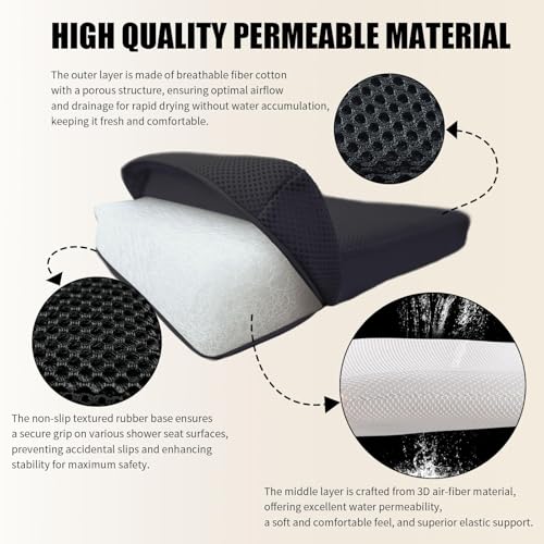 2 Pack Shower Bench Cushion, Soft Chair Pad for Elderly Bathing, Easy to Clean & Quick Dry, 4D air Fiber Material, Suitable for Shower Seat Cushion, Bathtub Baths, Poolside Rest, Black - size: Black
