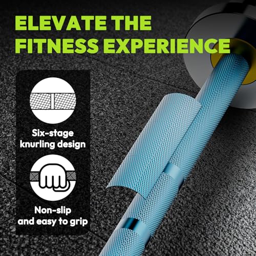 HANDBODE 5lb Mini Barbell, 4 ft Short Beginner Bar for Women Boys&Girls - color: 4 ft Mini Bar, 5 lb, 50 lb, 22.2mm, Blue & Silver