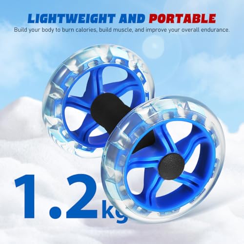 Dual Ab Roller Wheel For Core Strength Double Abdominal Exercise Machine Stomach Workout Equipment Gear Tummy Shaping Trainer Non Slip Handles Blue Men Women 7.87 Inches