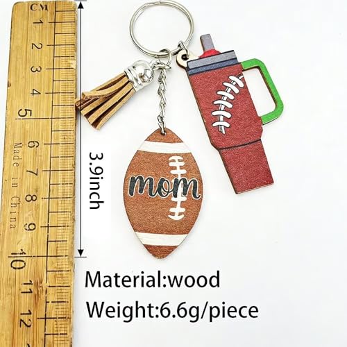 Women's Colorful Sports Ball Keyring Tassel Tumbler Charm Rugby Baseball Soccer Basketball Wooden Keychain Gifts - color: Rugby