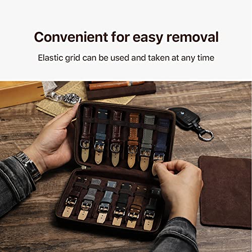 CONTACTS Personalized Watch Band Case Full Grain Leather Travel Watch Bands Box Custom Engraved Watch Strap Holder by Handmade Gift for Men - size: Customized