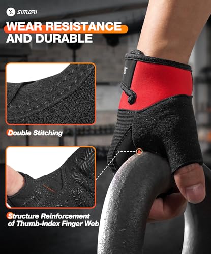 SIMARI Breathable Workout Gloves with Cushion Pad/Grip/Reduce Calluses, Weight Lifting Gloves for Gym Exercise, Cycling, Weightlifting Training, Fitness, Pilates, Kayaking, Gift for Men & Women - color: 3-Red, size: Small