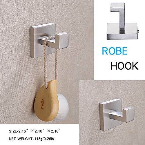 TASTOS Bath Towel Hooks Brushed Nickel, 2 Pack Stainless Steel Robe Coat and Clothes Hook, Heavy Duty Wall Hook for Bathroom & Kitchen, Modern Square Style Wall Mounted (Silver) - color: Brushed Nickel, size: Square (2 Pack)