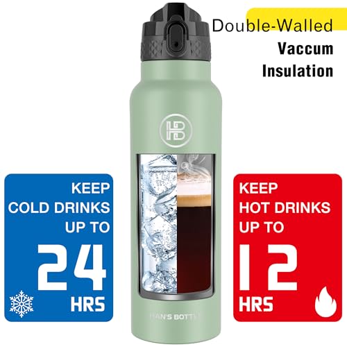 Han's Bottle Sports Water Bottle - 24 Oz, Straw Lid, Leak Proof, Vacuum Insulated Stainless Steel, Double Walled, Thermo Mug,Pine Green - color: Pine Green, size: 24 Ounces