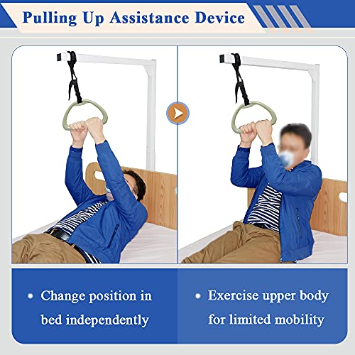 AOSSA Trapeze Bar for Bed with Floor Stand – Medical Bed Trapeze for Elderly, Bed Lift & Stand Assist Aid for Seniors, Hospital Mobility Support (White)