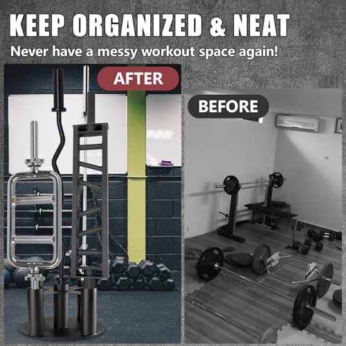 Barbell Holder Storage Rack, Heavy Duty Vertical Barbell Stand for Home and Commercial Gym, Fit 2-inch Olympic Bars, Curl Bars, Hex Bars, Corner Floor Stand