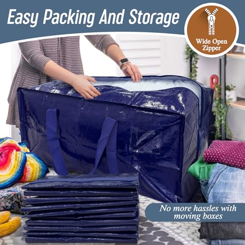 6 Pack Extra Heavy Duty Large Moving Bags with Strong Zipper & Comfortable Handles, Sturdy & Durable Clothes Storage Bags Totes Bins, Blue Packing Moving Boxes for College Supplies, Dark Blue - color: Dark Blue, size: 6 Pack