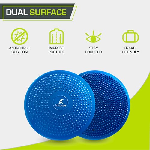 ProsourceFit Core Balance Disc Trainer, 14” Diameter with Pump for Improving Posture, Fitness, Stability - color: Blue