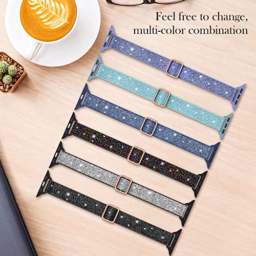LETOID Stretchy Bands for Apple Watch Band Women Men Adjustable Solo Loop | Skin-Friendly Elastic Nylon Replacement Strap, iWatch Series 11 10 9 8 7 6 5 4 3 2 1 SE Ultra 49 46 45 44 42 41 40 38mm - color: 6-Pack: Irid Black/Black/Silver/Purple/Blue/Navy,