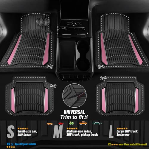 CAR PASS Heavy Duty Rubber Car Floor Mats, Deep Waterproof Car Floor Mats All Weather, Aluminum Film Floor Mats for Cars Non-Slip Universal Trim to Fit for SUVs Trucks Sedans Vans, Black Pink Metallic - color: Black Pink