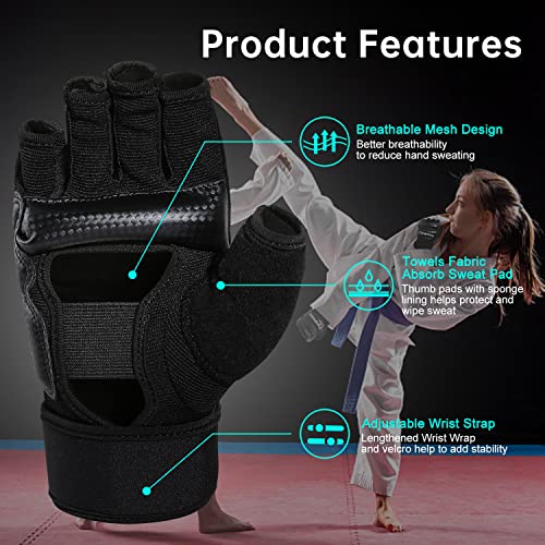 Kickboxing Sparring Gloves TKD Gloves for Men Women Half Finger Boxing Gloves Fighting Gloves Boxing Gloves for Punching Bag Training Gloves for Men Women Black - color: black, size: Small