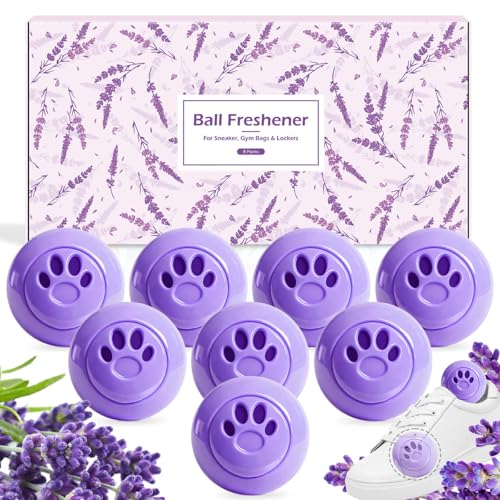 STRN Sneaker Deodorizer Balls 8 Packs Lavender Scent Shoe Odor Elimination, Scented plastic ball, Long-lasting Freshness Shoe Deodorizer for Sneakers Gym, Bags, Cars and Small Spaces