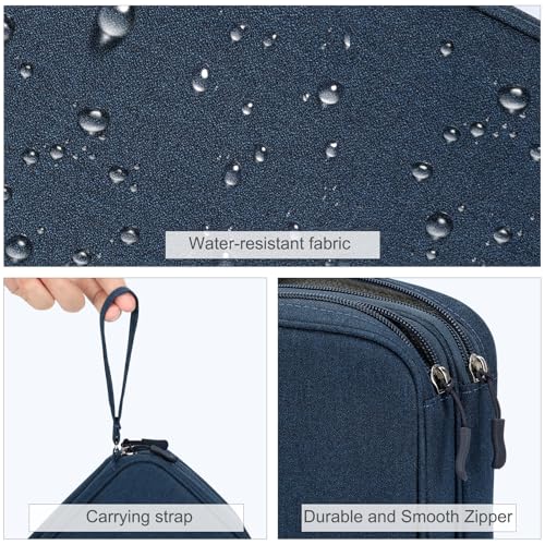 FYY Electronic Organizer, Travel Tech Pouch Bag, Large, Navy | Wrist Strap, Waterproof, Double Layers Portable Electronics Travel Carrying Case for Cord, Charger, Daily Business Trips Use - color: Navy, size: Large