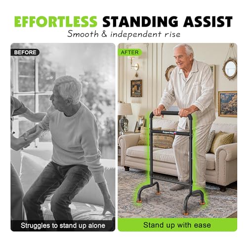 Stand Assist for Chair & Couch - Adjustable Standing Aid with Wide Base, Standing Up Canes for Toilet;Supports 600lbs, Mobility Tool for Elderly & Post-Surgery Recovery (Knee/Hip) | Stable wide base. Compact for tight spaces. Adjustable height. Supports 6