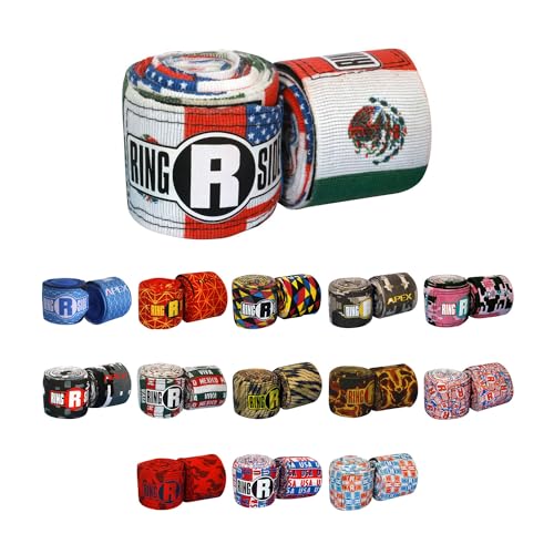 Ringside Apex 180” Boxing Hand Wraps Pair - Durable, Elastic Training Wraps with Hook & Loop Closure, Multi-Color Options, Perfect for MMA, Muay Thai, Kickboxing - color: American/Mexican, One size