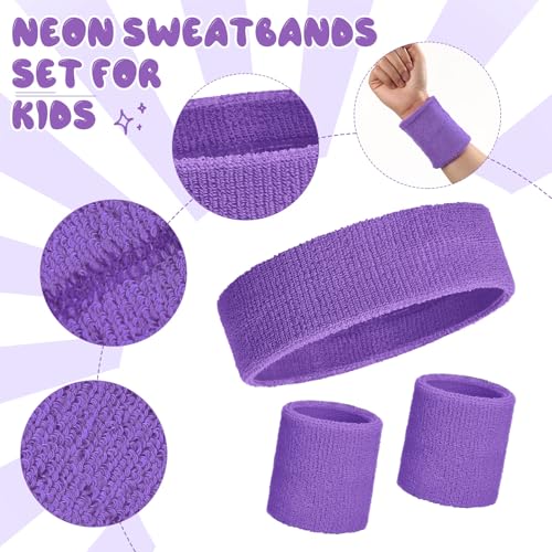 Bememo 36 Pcs Neon Sweatbands Set Soccer Party Favors Cotton Headbands Wristband Sweat Bands Soccer Mom Essentials for Football Fans Sporting Events 80 90s Glow Party - color: Purple, size: Small