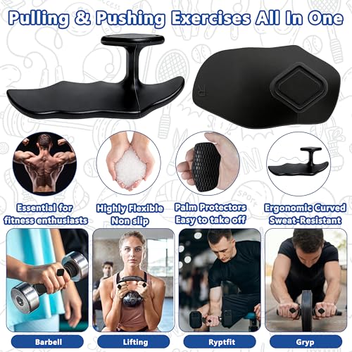 Large Anti-Slip Gym Workout Grips for WeightLifting,Silicone Hand Protector | Gym Towel,Storage Case,Ergonomic Rubber Gym Gloves for Men Women,Gym Hand Palm Protection Pads for Dumbbell,Barbell,Rypt - color: Black