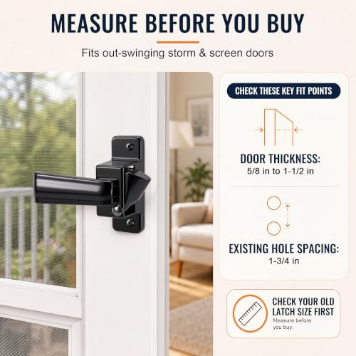 Replacement Screen Door Latch, Heavy Duty Inside Door Handle Compatible with Storm Doors Handle, Interior Latch for Screen and Storm Doors(for Non-Spring Loaded Strike C,Black) - color: Black, style: for Non-Spring Loaded Strike C