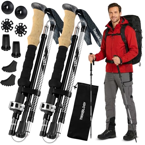 Trekology Trek-Z Collapsible Hiking & Trekking Poles - Balance Support for Seniors, Women, and Men, 2pc Per Set - color: EVA Black, size: 115–135 cm (for Height: 5’5” to 6’5”)